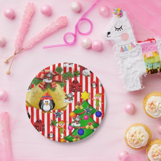 Borden voor kerstpapier, prettige kerstpinguïn papieren bordje (Feest)