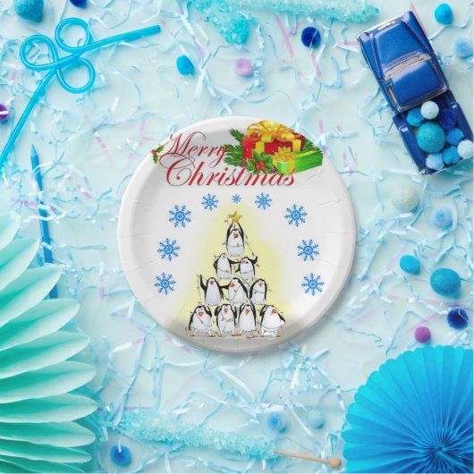 Borden voor kerstpapier, prettige kerstpinguïn papieren bordje (Feest)