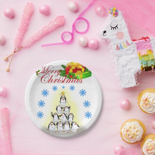 Borden voor kerstpapier, prettige kerstpinguïn papieren bordje (Feest)