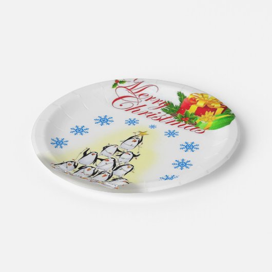 Borden voor kerstpapier, prettige kerstpinguïn papieren bordje (Gekanteld)