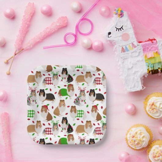 Borden voor kerstruw Collie Paper Papieren Bordje (Feest)