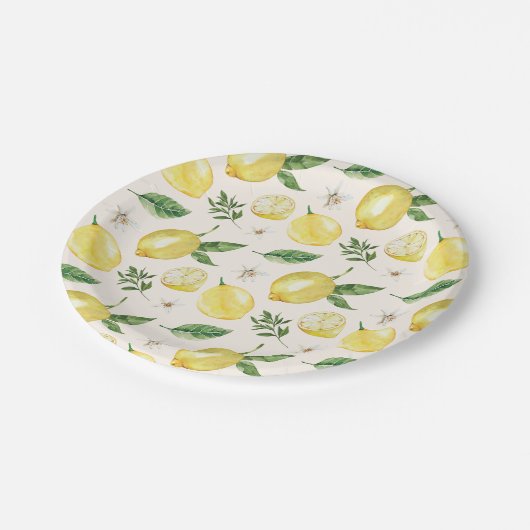 Borden voor lemon- en bladpatroonpapier papieren bordje (Gekanteld)