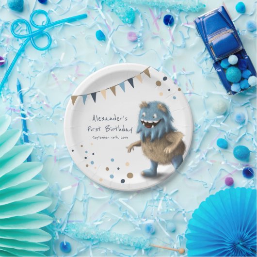 Borden voor neutraal verjaardagsmonster personalis papieren bordje (Feest)