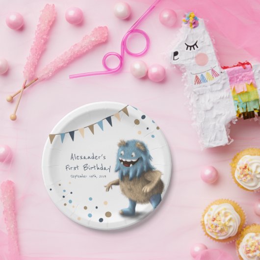 Borden voor neutraal verjaardagsmonster personalis papieren bordje (Feest)