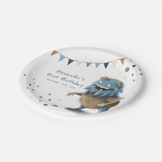 Borden voor neutraal verjaardagsmonster personalis papieren bordje (Gekanteld)