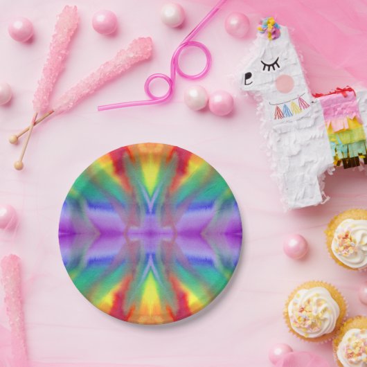 Borden voor regenboogkleurig kleurstofborst papieren bordje (Feest)