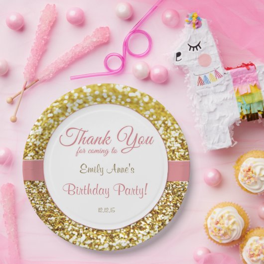 Borden voor roze en goudverjaardagen papieren bordje (Feest)