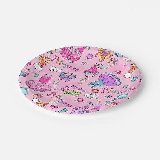 Borden voor roze prinses papieren bordje (Gekanteld)