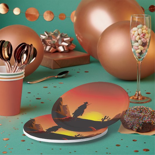 Borden voor Sunset Cowboy Paper Papieren Bordje