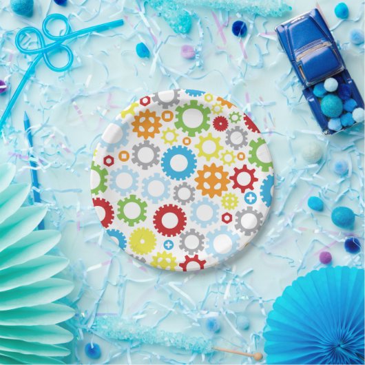 Borden voor tandwielontwerp | Nuts en Bolts Robot Papieren Bordje (Feest)