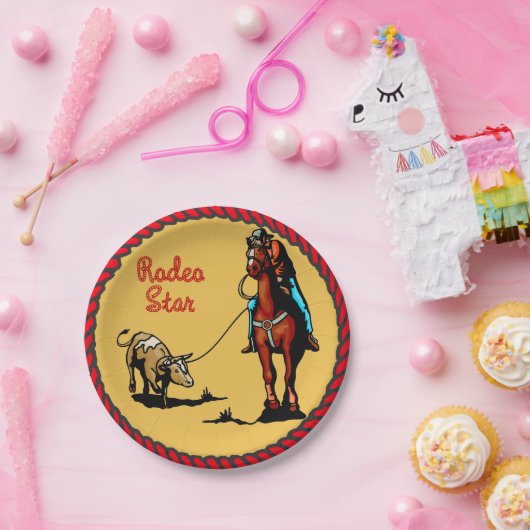 Borden voor western-party Steer Roping Paper Papieren Bordje (Feest)