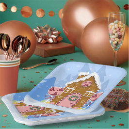Borden voor whimsical House Blue Paper Papieren Bordje
