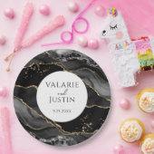 Borden voor zwart en goudglitter Agate Wedding Pap Papieren Bordje (Feest)