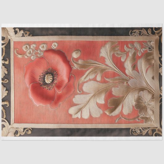 Border Art Poppy Flower Textured effect Abstract Tissuepapier (Voorkant)