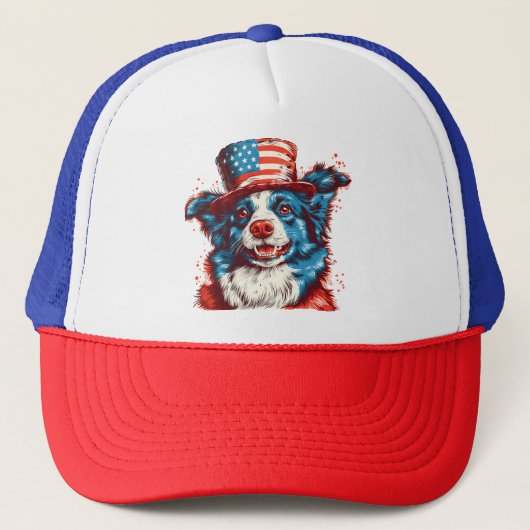 Border colie met een Amerikaanse vlag pet (Voorkant)