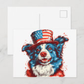 Border colie met een Amerikaanse vlag pet Briefkaart (Voorkant / Achterkant)