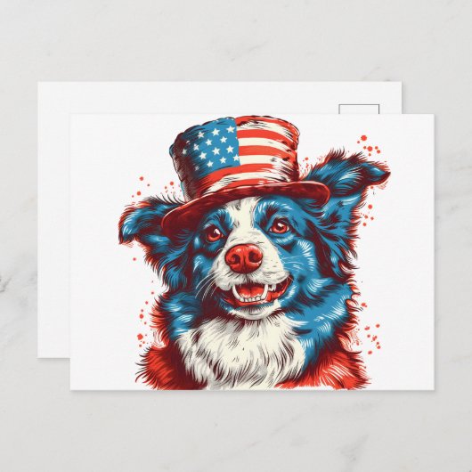 Border colie met een Amerikaanse vlag pet Briefkaart (Voorkant / Achterkant)
