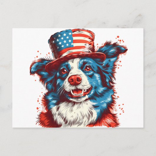 Border colie met een Amerikaanse vlag pet Briefkaart (Voorkant)