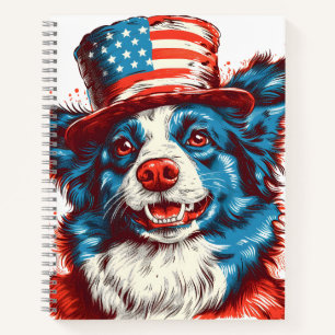 Border colie met een Amerikaanse vlag pet Notitieboek