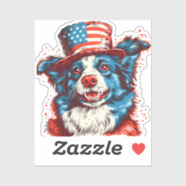 Border colie met een Amerikaanse vlag pet Sticker
