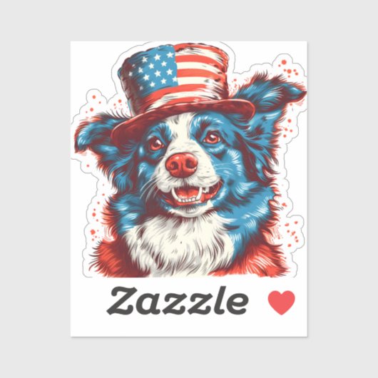 Border colie met een Amerikaanse vlag pet Sticker (Vel)