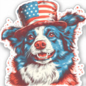 Border colie met een Amerikaanse vlag pet Sticker (Voorkant)