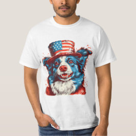 Border colie met een Amerikaanse vlag pet T-shirt