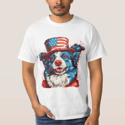 Border colie met een Amerikaanse vlag pet T-shirt (Voorkant)