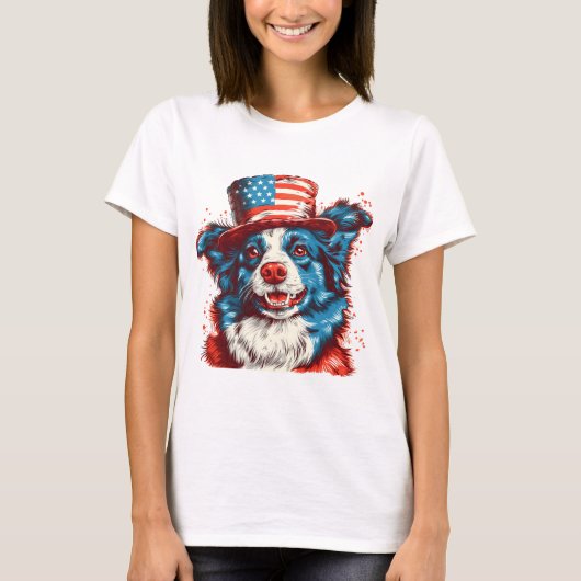 Border colie met een Amerikaanse vlag pet T-shirt (Voorkant)