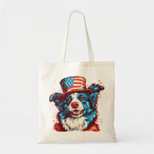 Border colie met een Amerikaanse vlag pet Tote Bag (Voorkant)