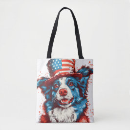 Border colie met een Amerikaanse vlag pet Tote Bag