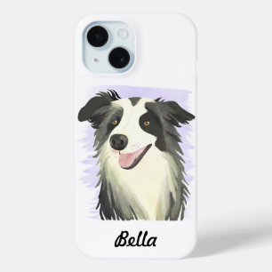 Border Collie   Aangepaste naam huisdier waterverf iPhone 15 Case