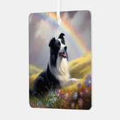 Border Collie Aangepaste naam Memorial Rainbow Bri Metalen Ornament (Voorkant links)