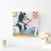 Border Collie Accountant Vierkante Klok (Huis)