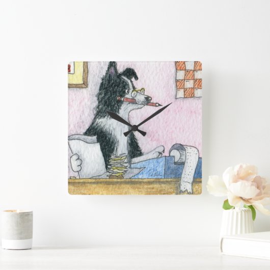 Border Collie Accountant Vierkante Klok (Huis)