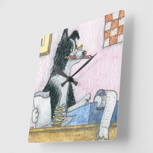Border Collie Accountant Vierkante Klok (Hoek)