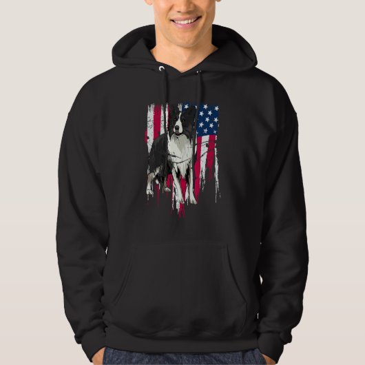 Border Collie American Flag USA Awesome Hoodie (Voorkant)