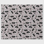 Border Collie and Paw Print Wrapping Paper Cadeaupapier (Vlak)