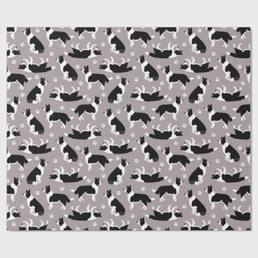 Border Collie and Paw Print Wrapping Paper Cadeaupapier (Vlak)