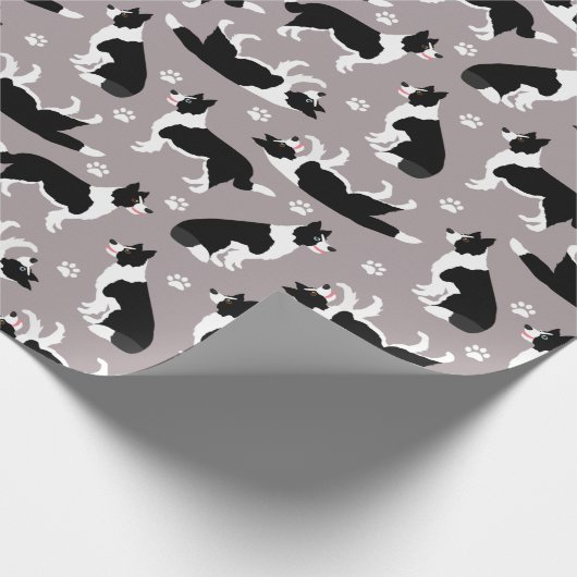 Border Collie and Paw Print Wrapping Paper Cadeaupapier (Hoek)