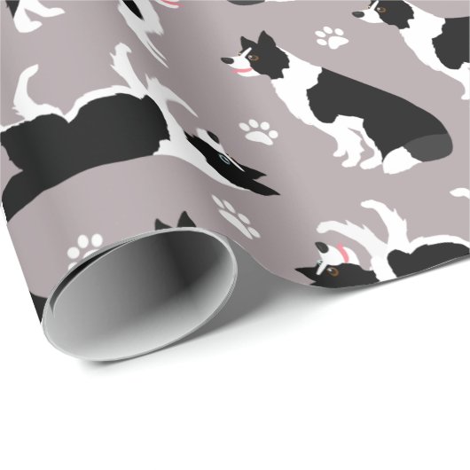 Border Collie and Paw Print Wrapping Paper Cadeaupapier (Rol Hoek)