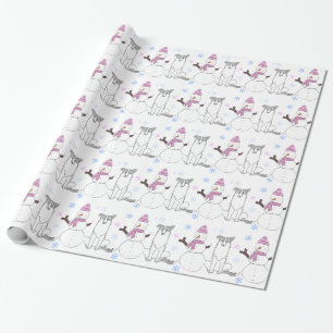 Border Collie and Snowman Cadeaupapier