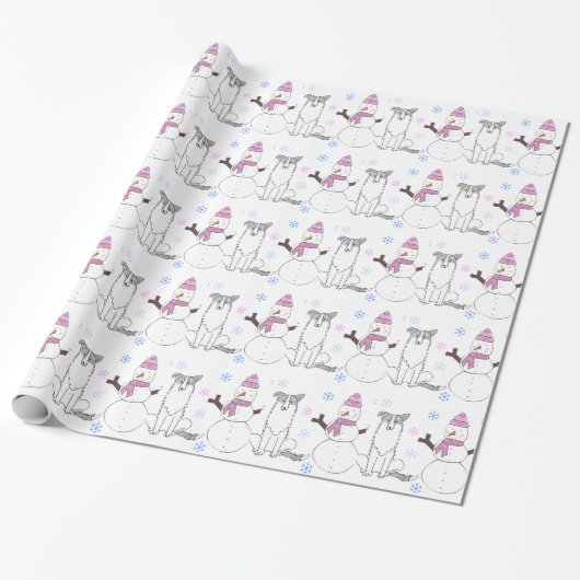 Border Collie and Snowman Cadeaupapier (Uitgerold)