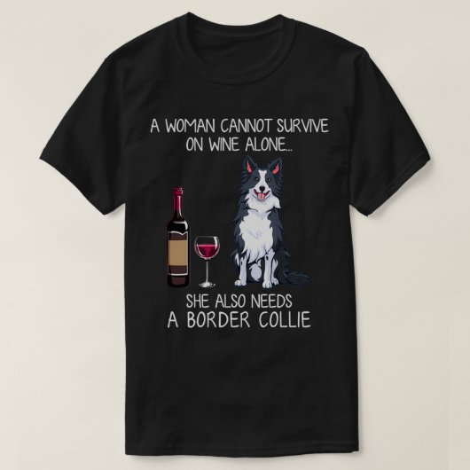 Border Collie and wine Funny dog T-shirt (Design voorkant)