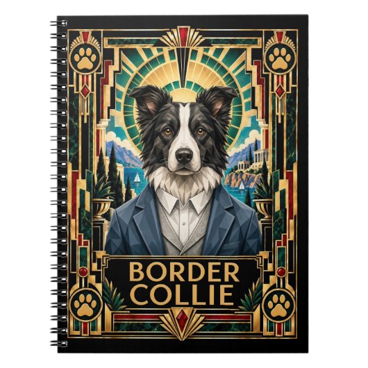 Border Collie, Art Deco-hond Notitieboek (Voorkant)