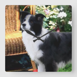Border Collie Art Gifts Vierkante Klok