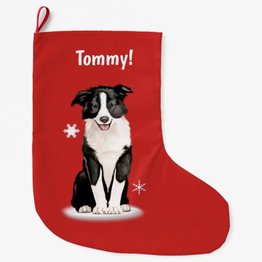 Border Collie at Kerstmis Name  Grote Kerstsok (Voorkant)
