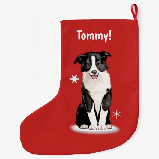 Border Collie at Kerstmis Name Grote Kerstsok (Achterkant)