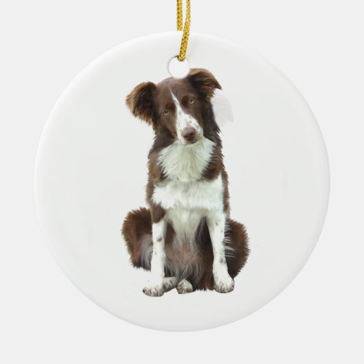 Border Collie (B) - bruin en wit Keramisch Ornament (Voorkant)