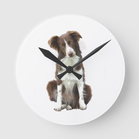 Border Collie (B) - bruin en wit Ronde Klok (Voorkant)